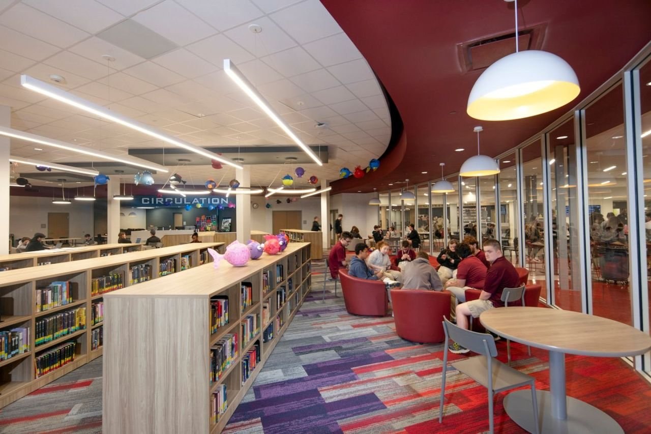Media Center — Curved Gypsum Soffit & Circulation Desk