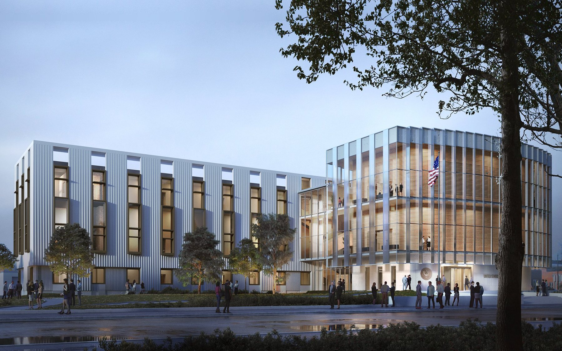 Street Approach — Glazed Courtroom Volume