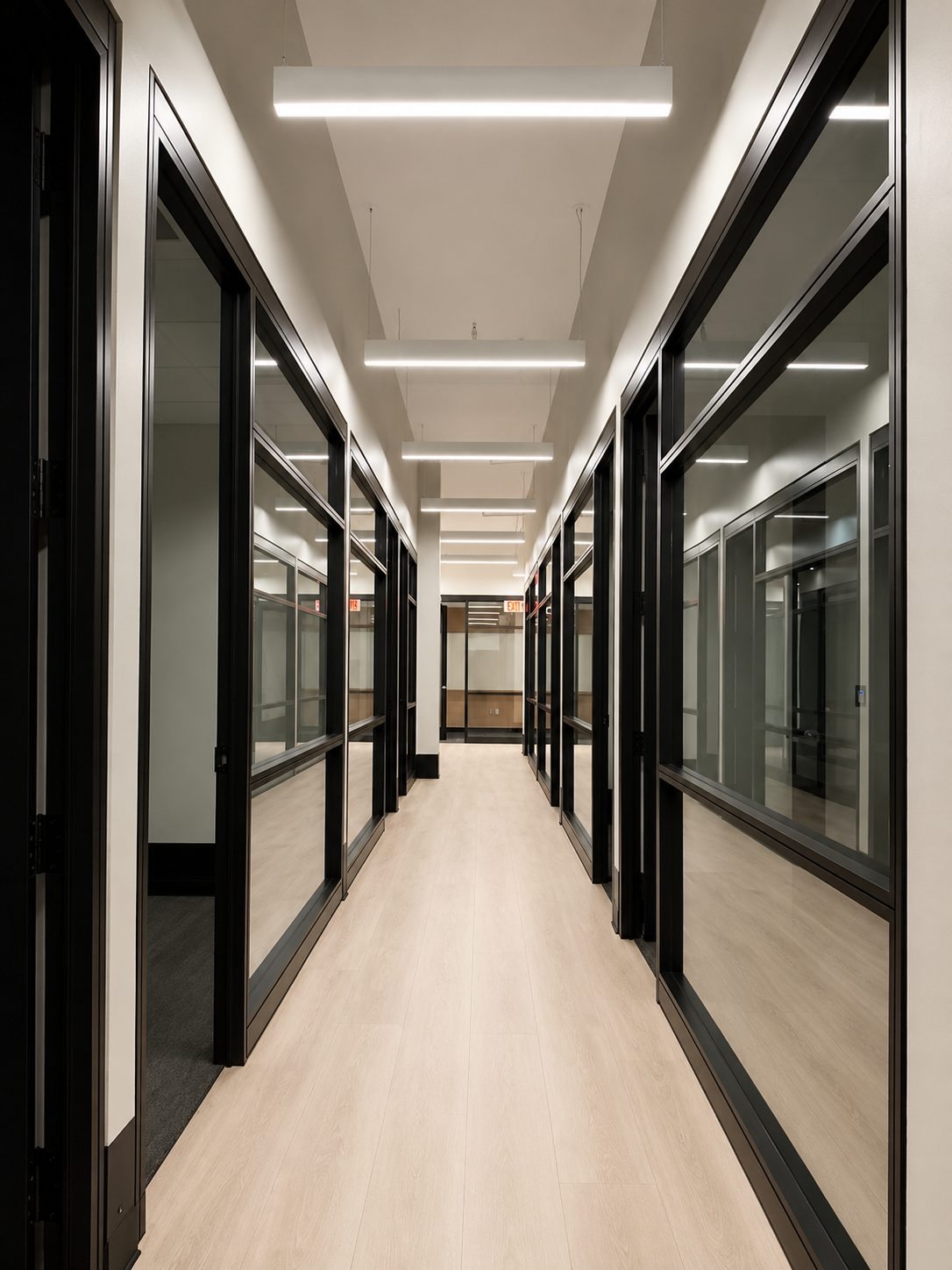 Office Corridor — Glass-Front Suites
